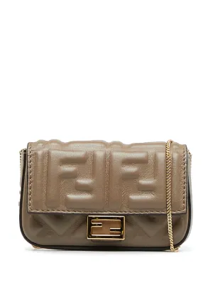 Fendi Clutch Pack FF Monogram Brown/Yellow in Fabric with Silver-tone - US