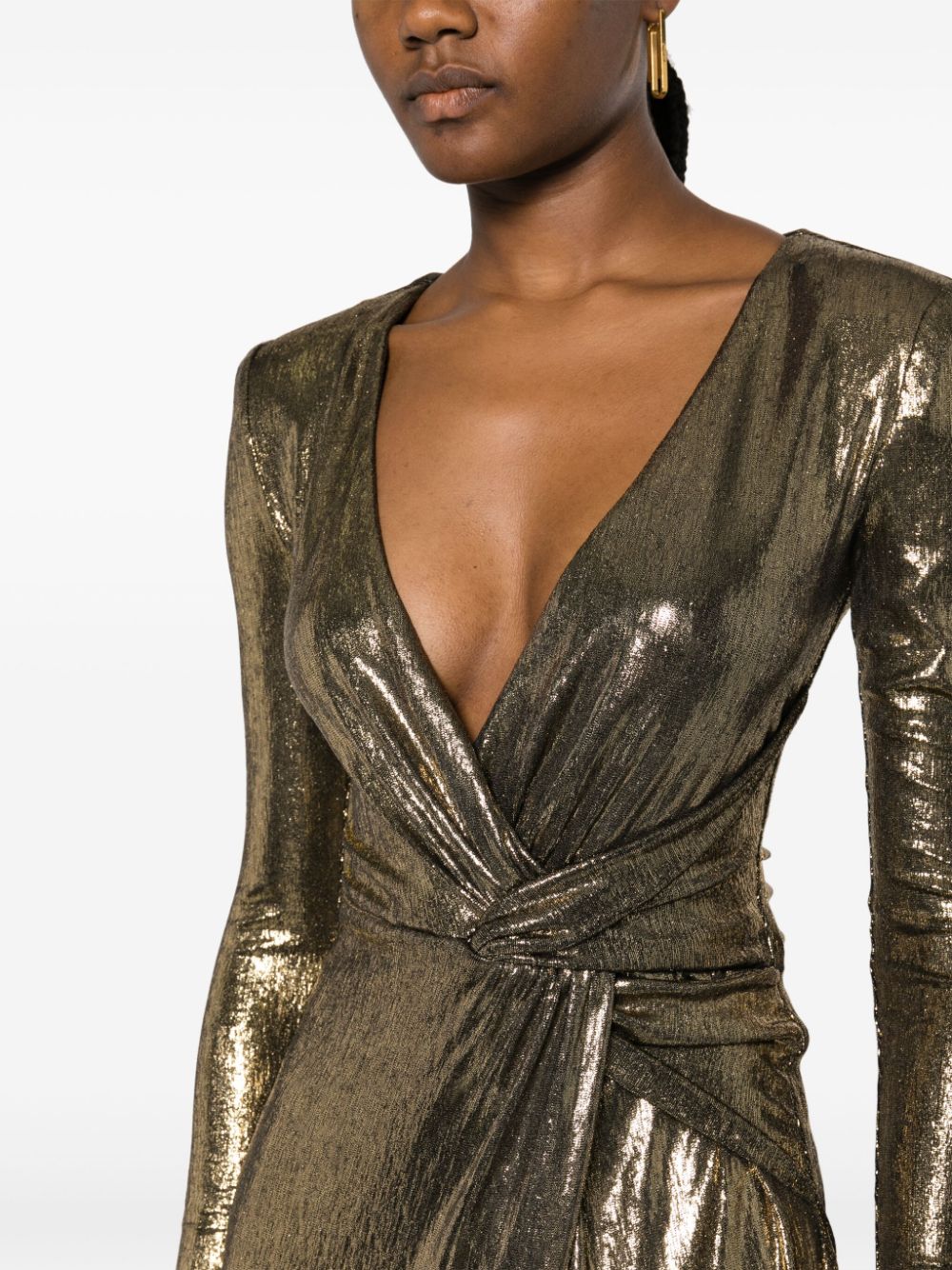 Shop Nissa Draped Lamé-effect Maxi Dress In Gold