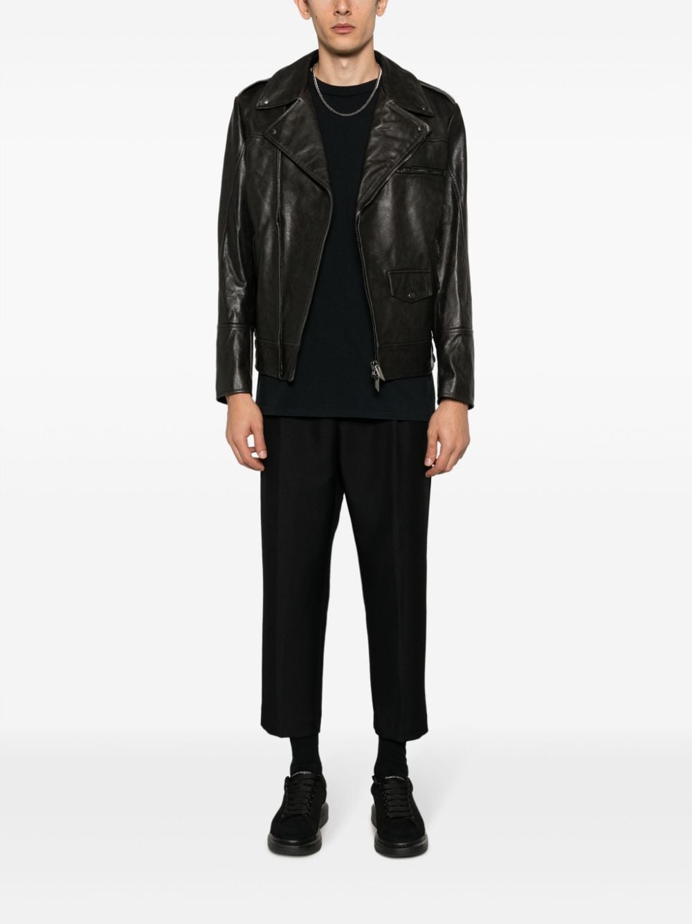 Salvatore Santoro notch-collar biker leather jacket - Zwart