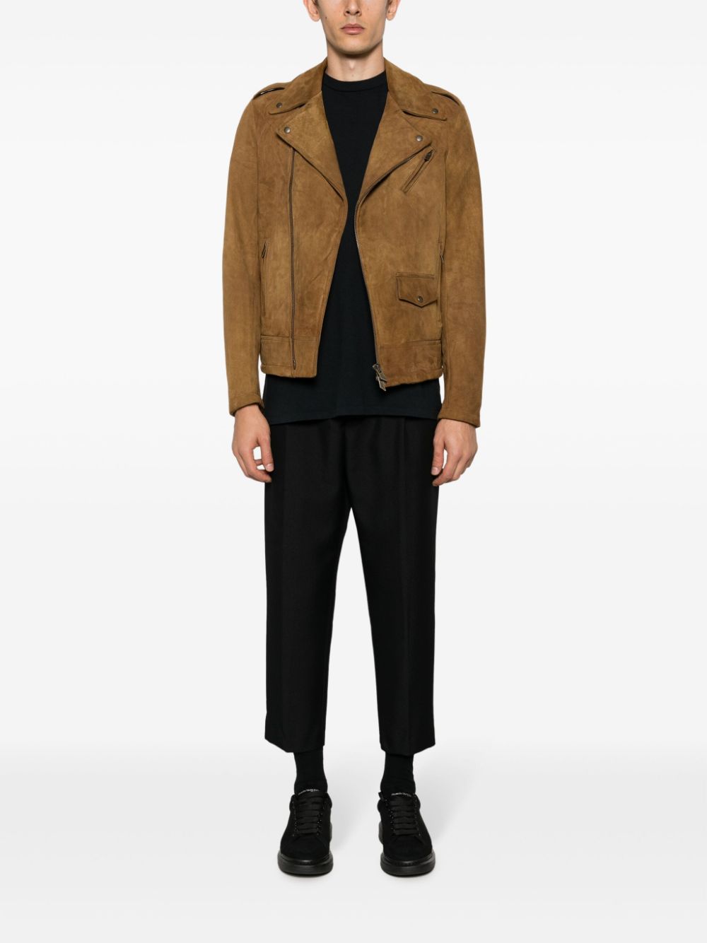 Salvatore Santoro notch-collar suede biker jacket - Bruin