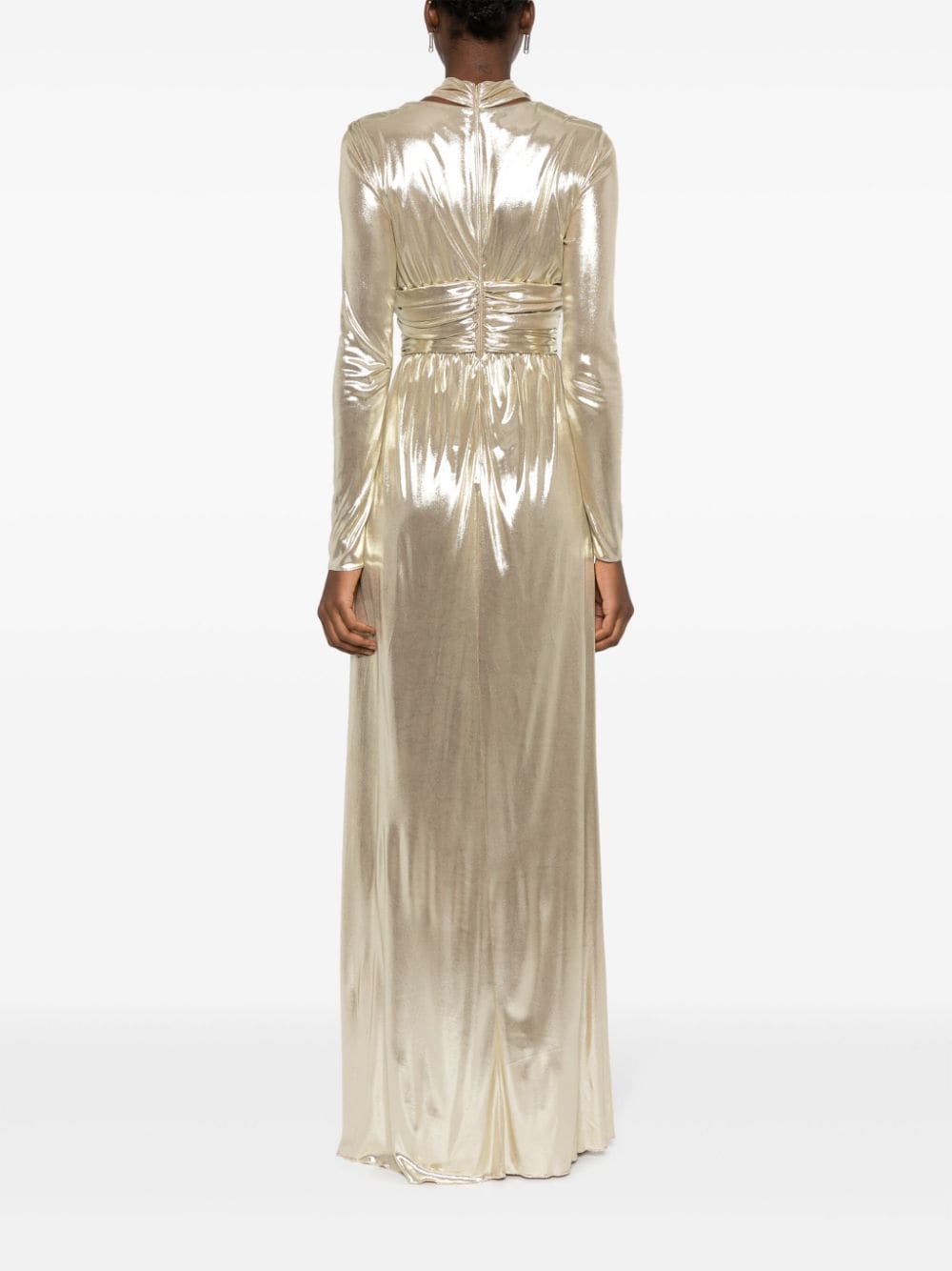Shop Giambattista Valli Draped Metallic-finish Silk Dress In Gold