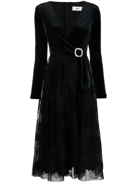 NISSA V-neck tulle midi dress