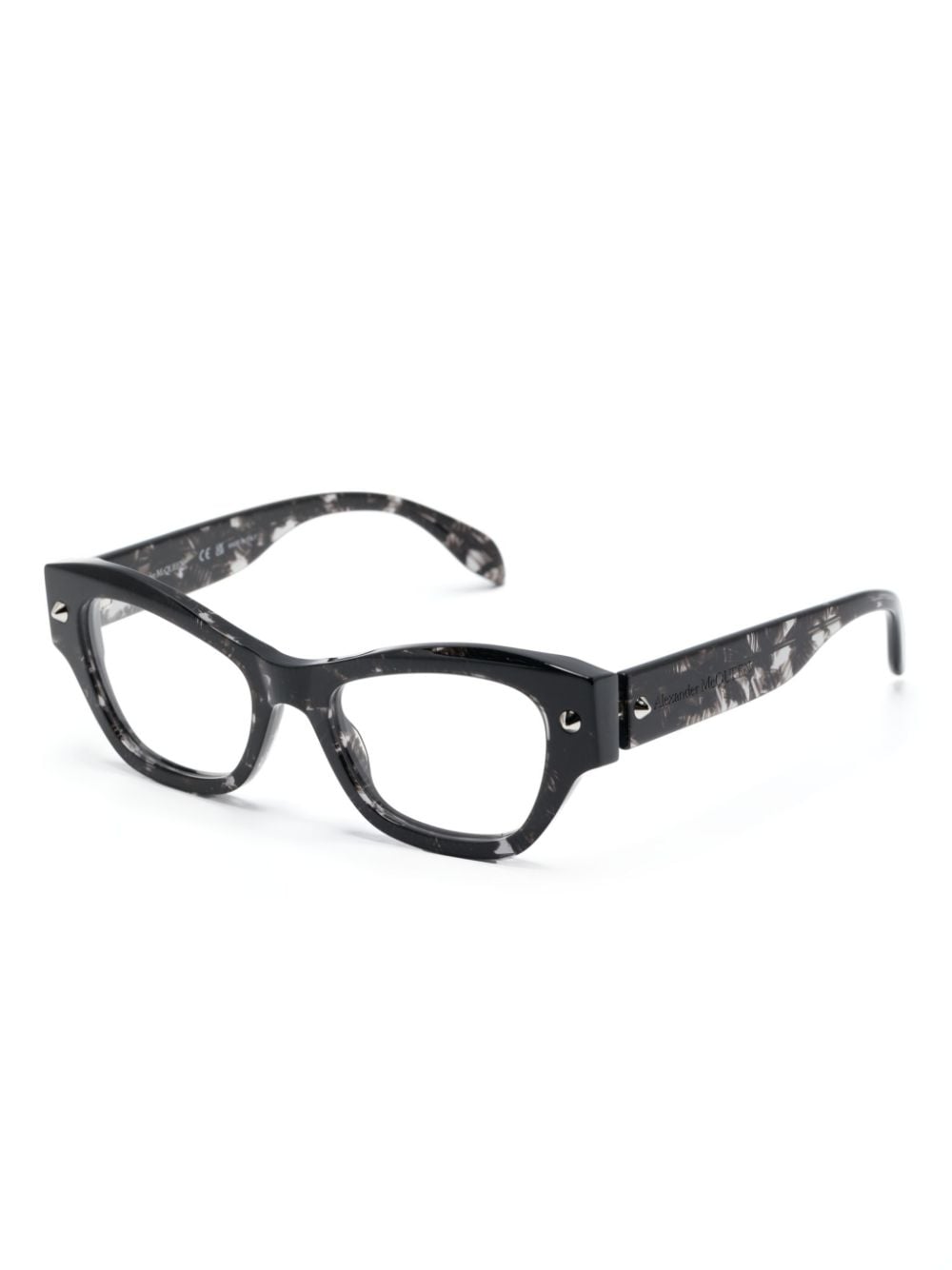 Shop Alexander Mcqueen Spike Studs Tortoiseshell Glasses In Black