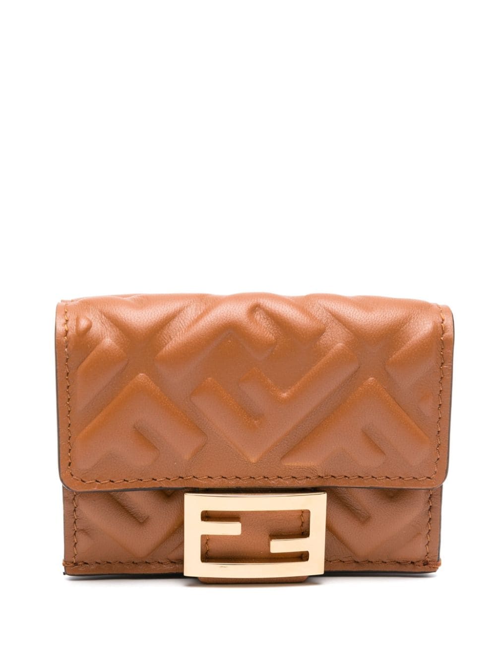 Fendi Baguette Micro Trifold Leather Wallet In Orange