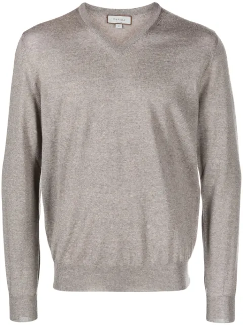 Canali pull nervuré en laine à col v