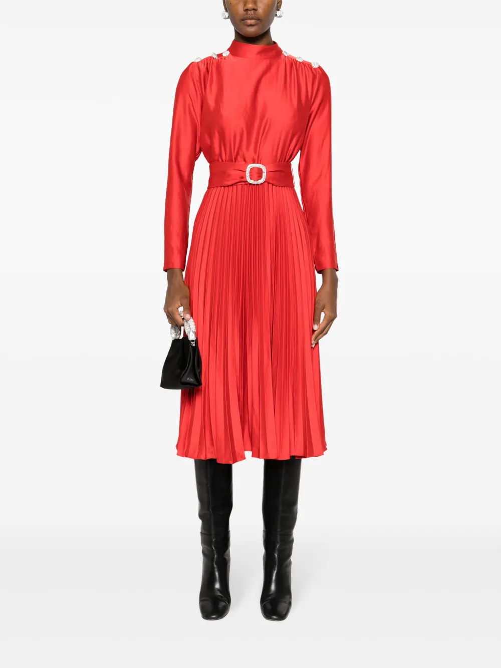 NISSA crystal-embellished satin midi dress - Rood