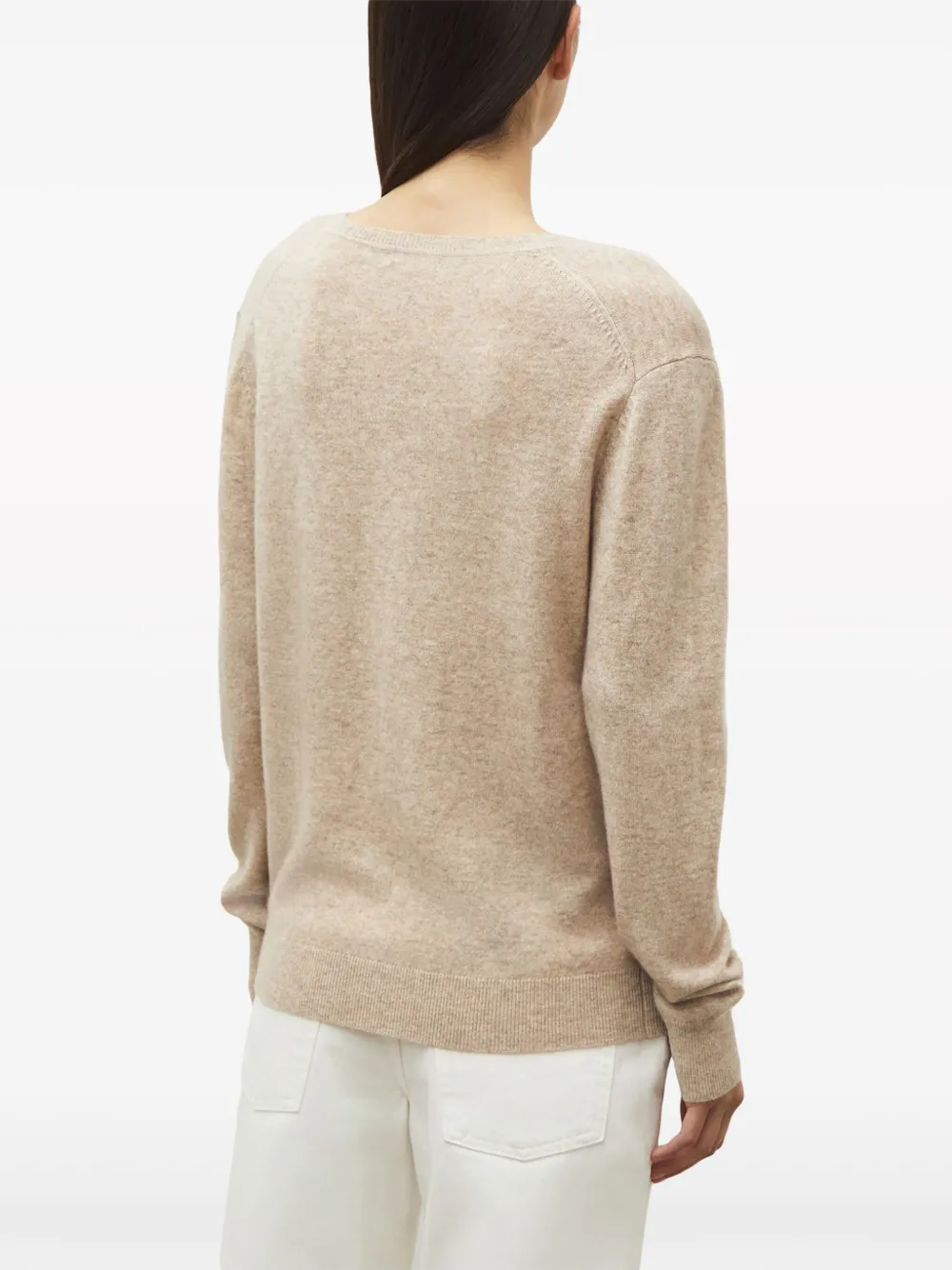 12 Storeez V-neck Ribbed-edge Jumper In Neutrals