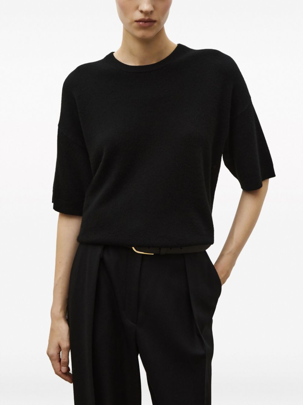 Shop 12 Storeez Drop-shoulder Fine-knit T-shirt In Black