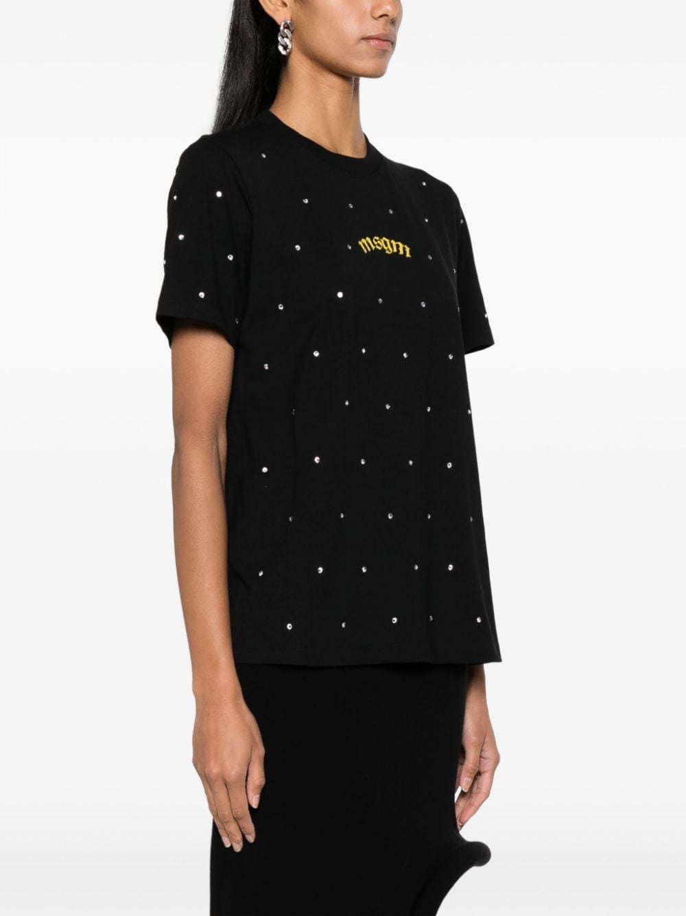 Shop Msgm Rhinestone-embellished Cotton T-shirt In Black