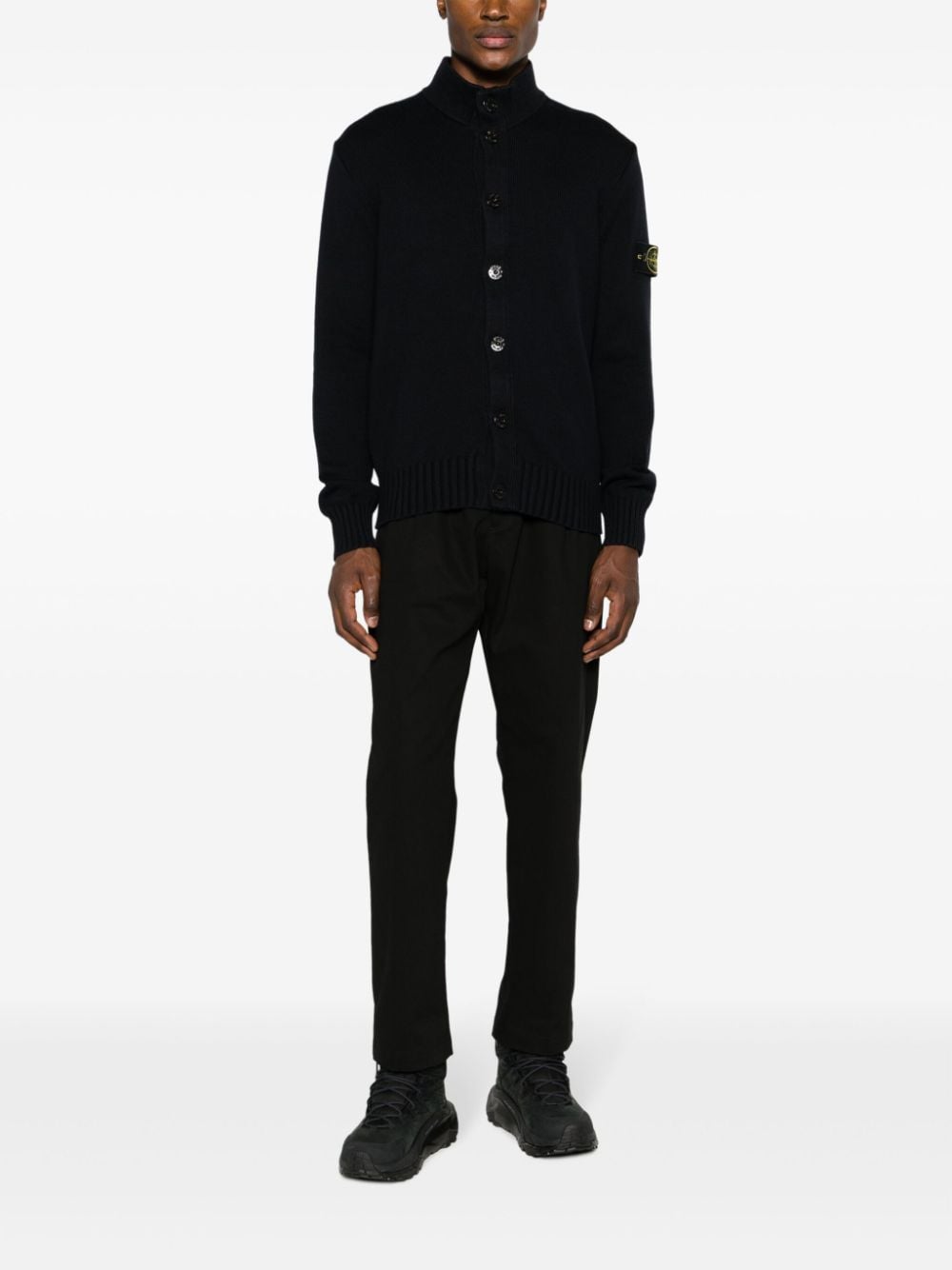 Shop Stone Island Compass-patch Knitted Cardigan In Blue