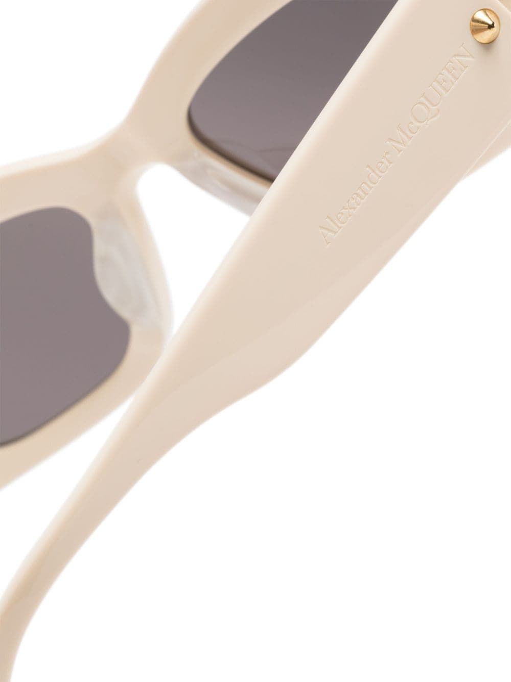 Shop Alexander Mcqueen Stud-detailing Rectangle-frame Sunglasses In Neutrals