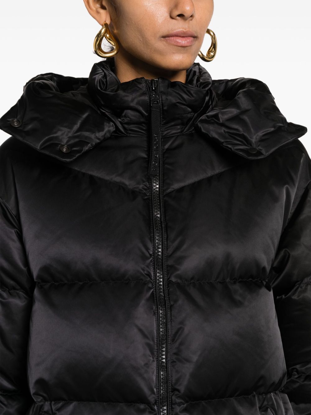 Shop Woolrich Satin-finish Hooded Puffer Jacket In Black
