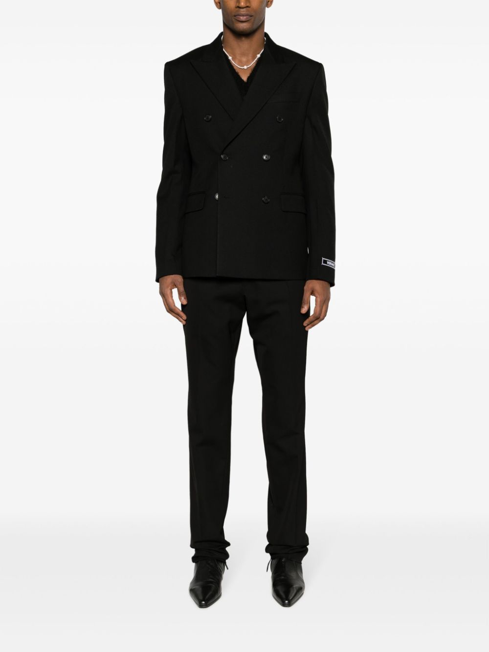 Shop Versace Double-breasted Virgin Wool Blazer In Black