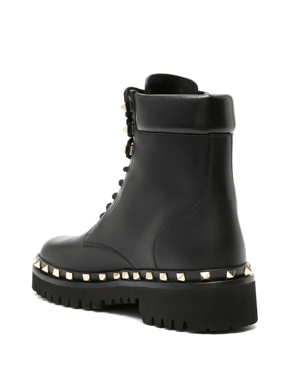 Shop Valentino Rockstud Leather Combat Boots In Black