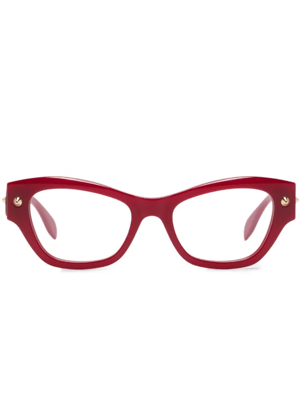 Alexander McQueen Eyewear Spike Studs Wayfarer Glasses Red