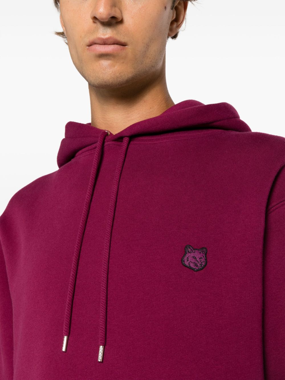 Shop Maison Kitsuné Fox-patch Cotton Hoodie In Purple