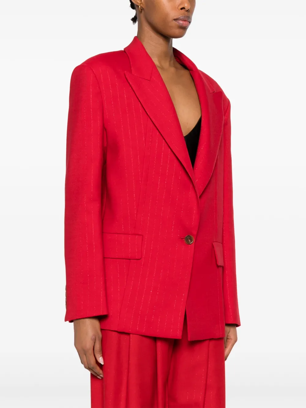  Erika Cavallini Lurex=pinstriped Single-breasted Blazer - Red 