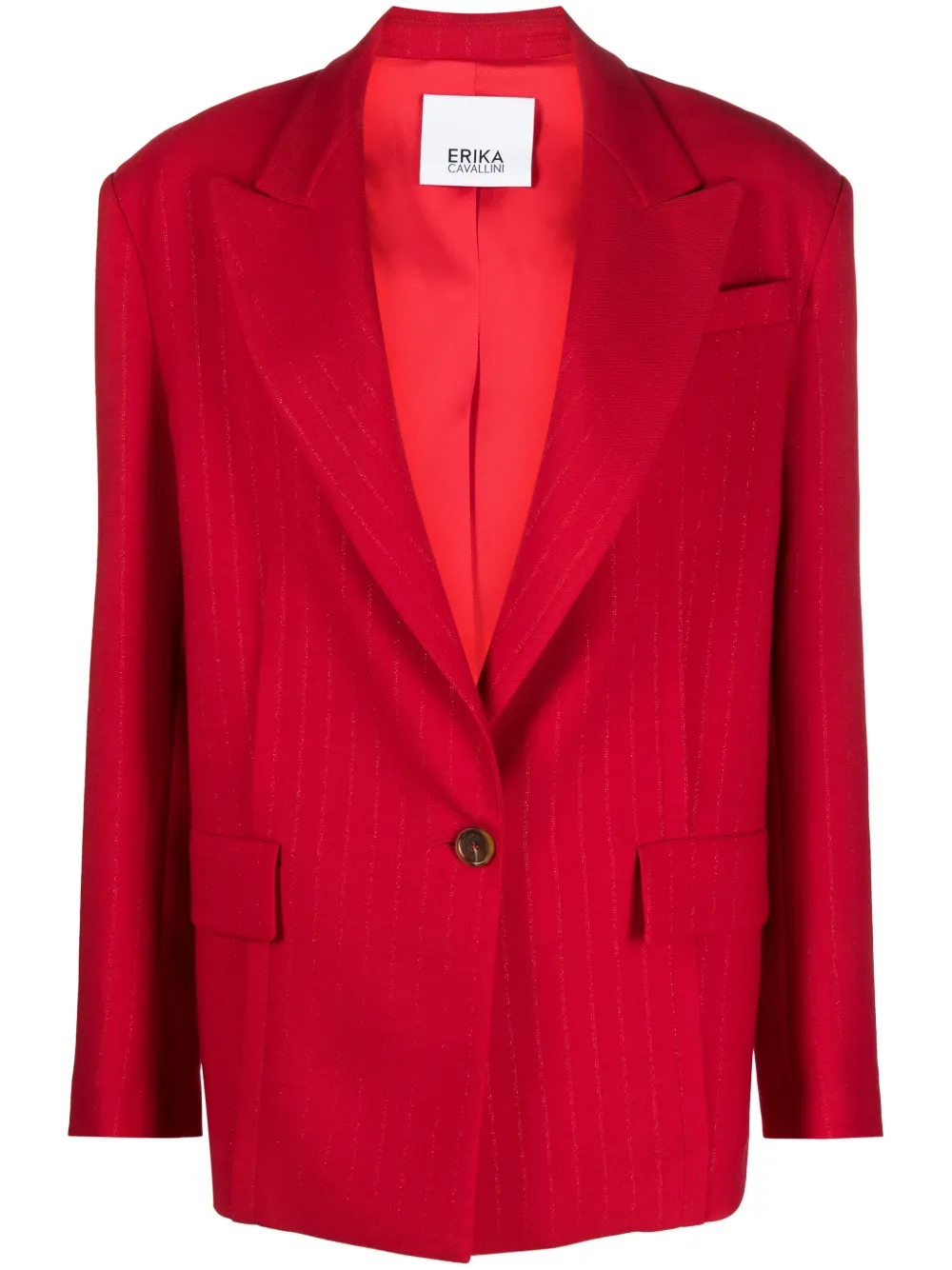 Erika Cavallini lurex=pinstriped single-breasted blazer Rood