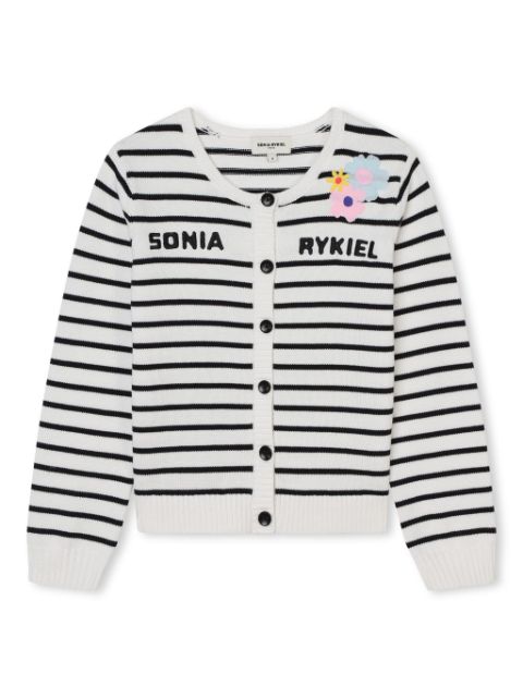 SONIA RYKIEL ENFANT striped logo-print knitted cardigan