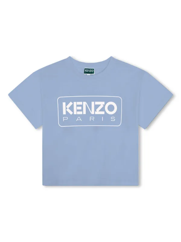 Kenzo Kids logo print Organic Cotton T shirt Blue FARFETCH CA
