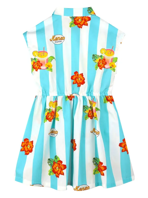 blue and white stripe sleeveless cotton poplin kenzo dress Blue and White Stripe Cotton Poplin Kenzo Dress