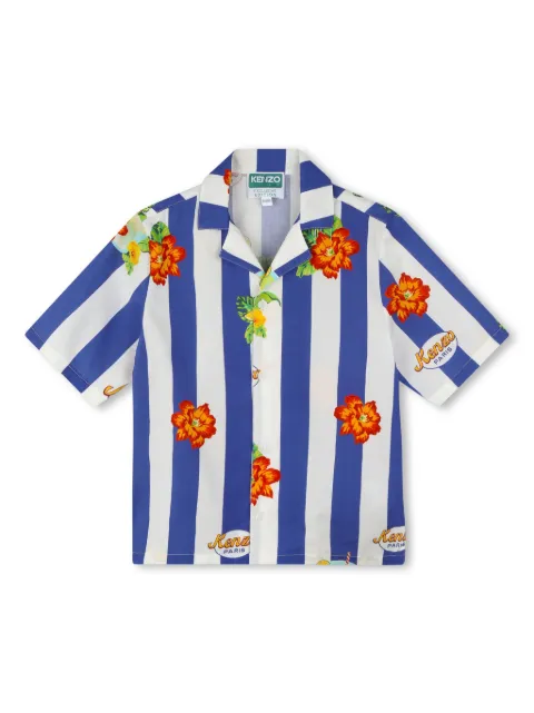Kenzo Kids floral-print striped cotton shirt