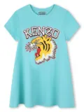 Kenzo Kids Tiger Head-print cotton dress - Blue