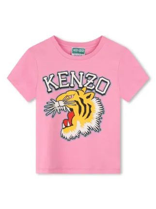 Kenzo Kids Tiger motif Cotton T shirt Pink FARFETCH UK