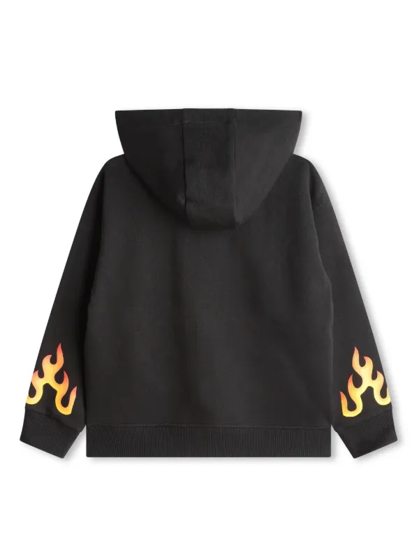 HUGO KIDS flame print zip up Hoodie Black FARFETCH AU