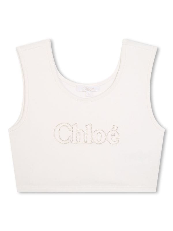 Chloé Kids logo-embroidered Cropped Tank Top - Farfetch