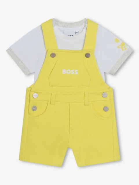 BOSS Kidswear logo-embroidered dungarees and T-shirt set