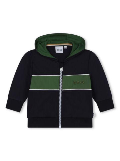 BOSS Kidswear striped zip-up hoodie