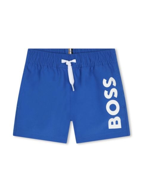 BOSS Kidswear shorts de playa con cordones y logo estampado