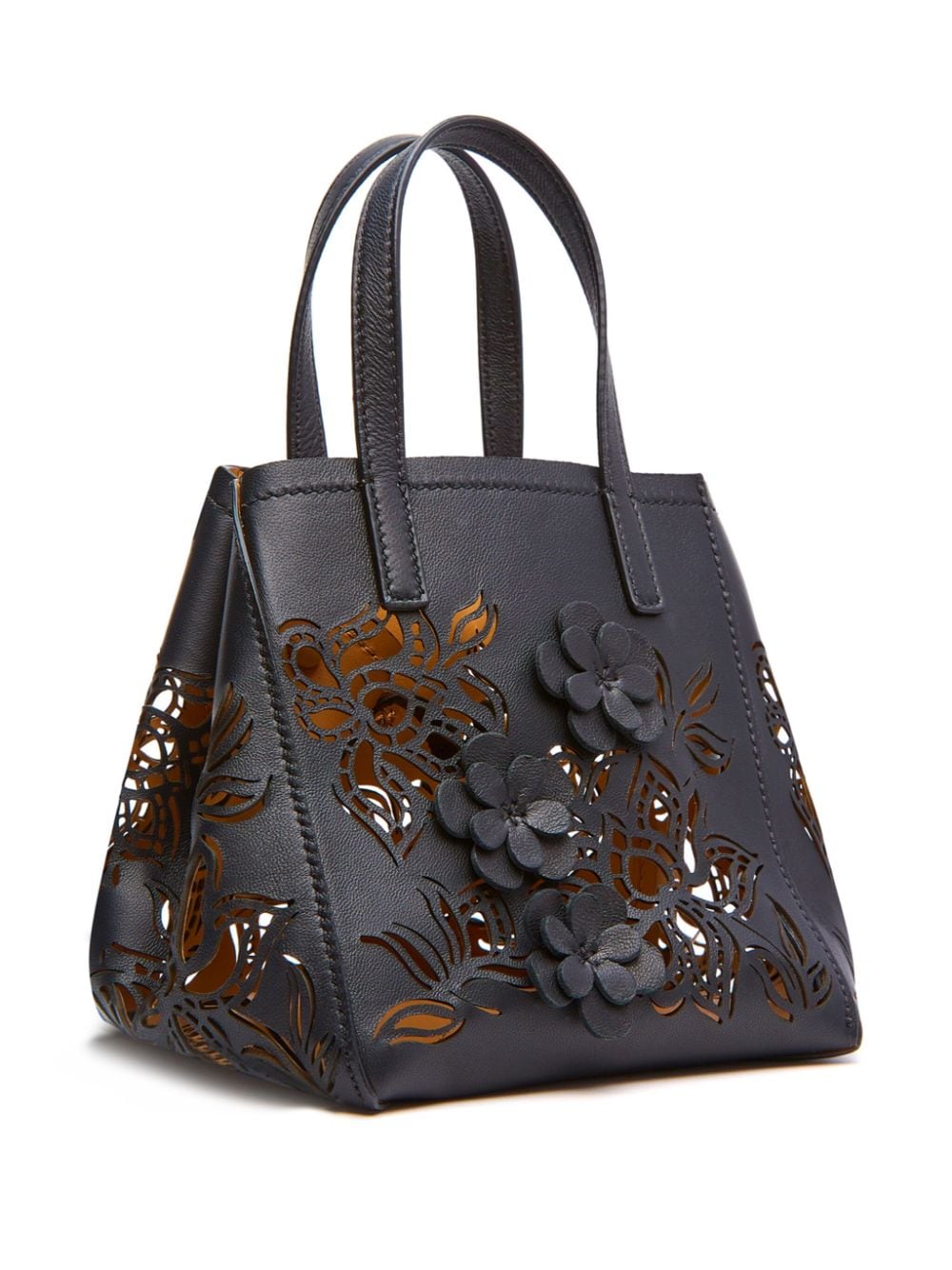 Shop Oscar De La Renta Floral-appliqué Cut-out Mini Bag In Black