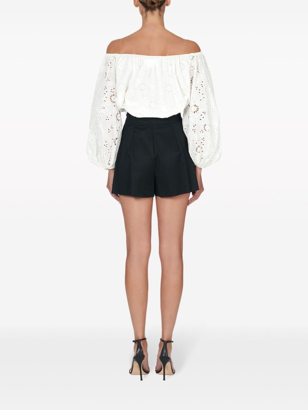 Shop Carolina Herrera Eyelet Off-shoulder Top In White