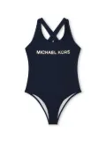 Michael Kors Kids logo-lettering high-cut swimsuit - Blue
