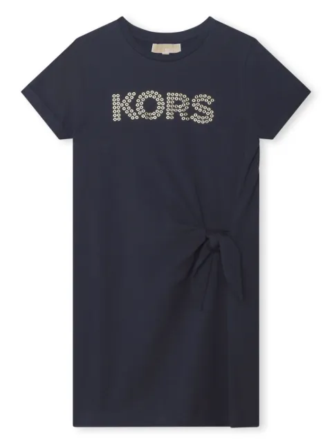Michael Kors Kids فستان قطن عضوي بأبليكة شعار الماركة