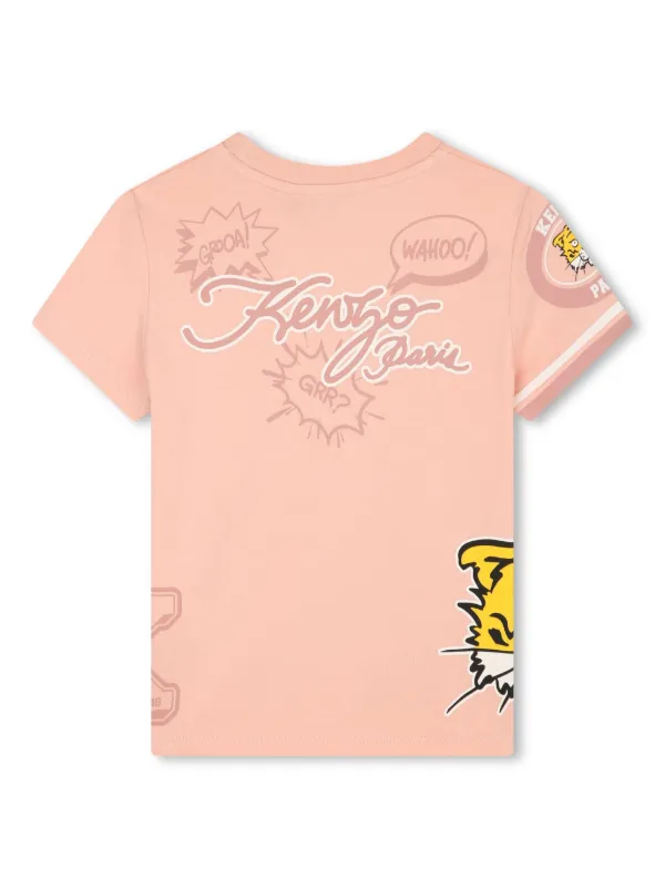Kenzo Kids Tiger Head-motif Cotton T-shirt Pink FARFETCH IN