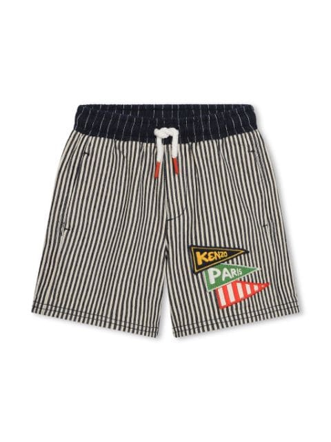 Kenzo Kids logo-appliqué striped cotton shorts