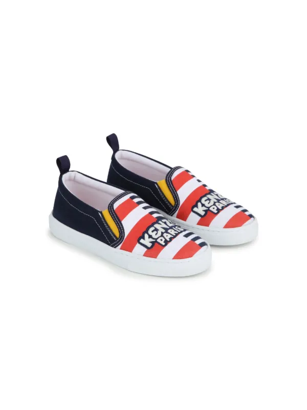 Kenzo Kids Stripe logo print slip on Sneakers Blue FARFETCH AE