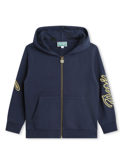 Kenzo Kids logo-embroidered zip-fastening cotton hoodie