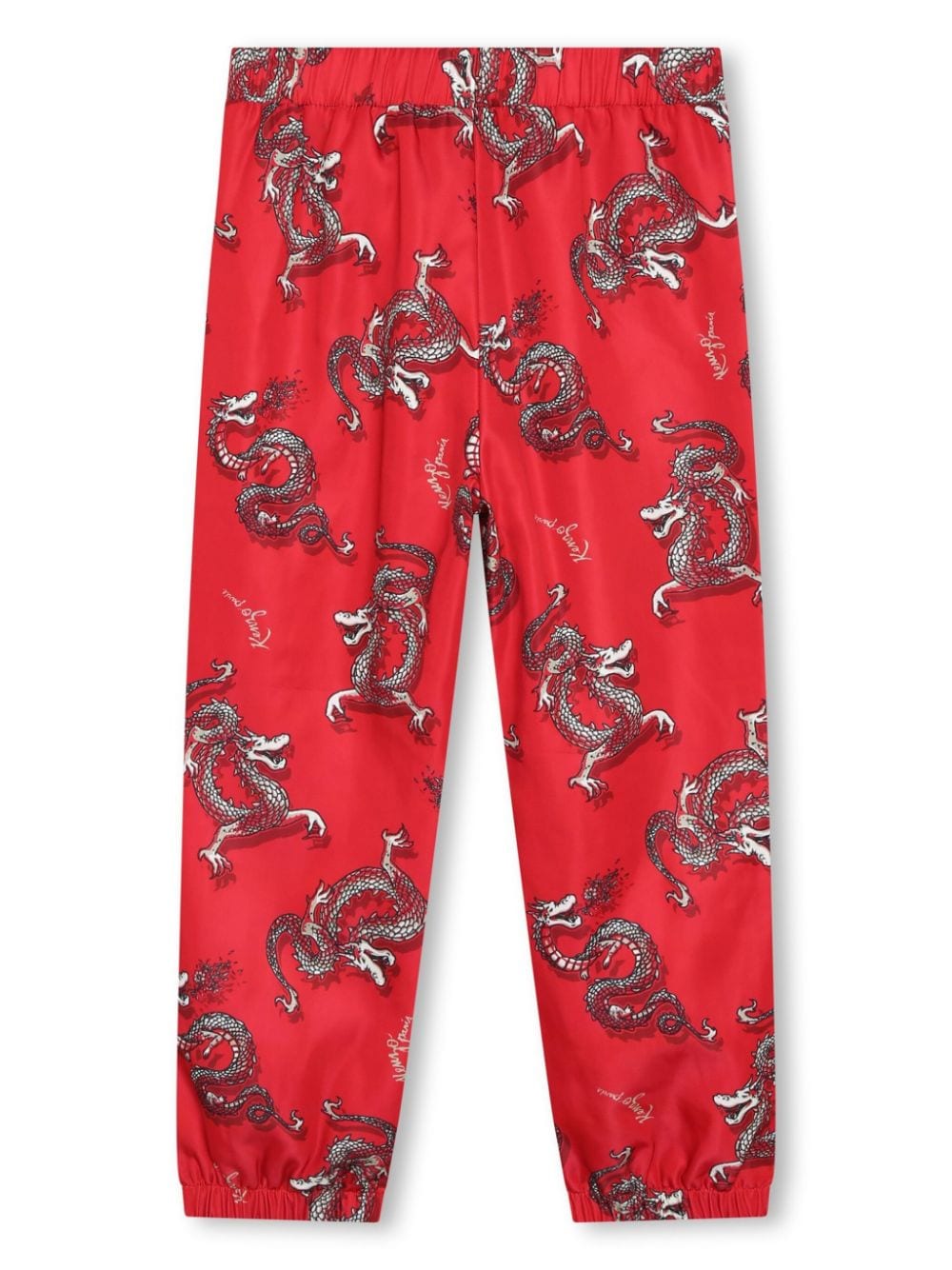 Shop Kenzo Dragon-print Straight-leg Trousers In Red