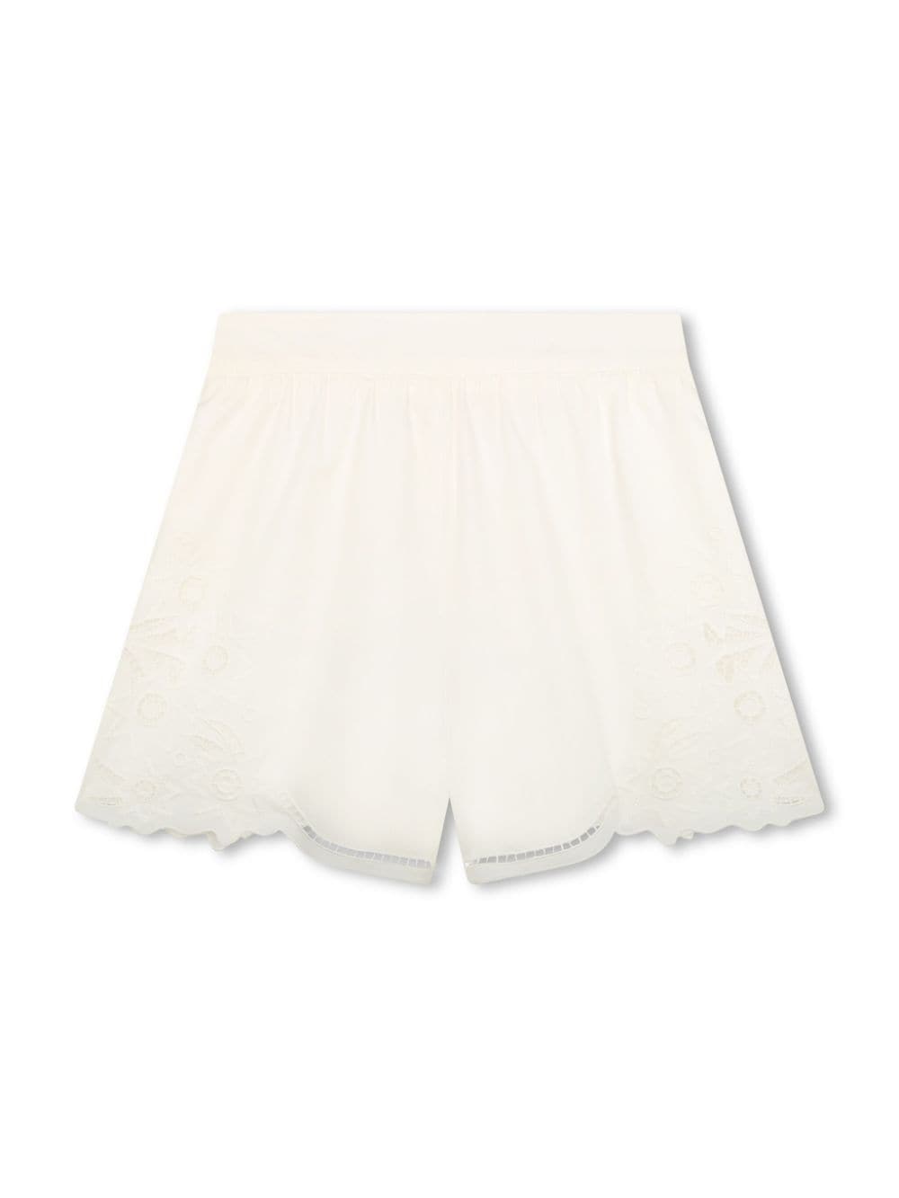 Chloé Kids' 刺绣设计棉短裤 In White