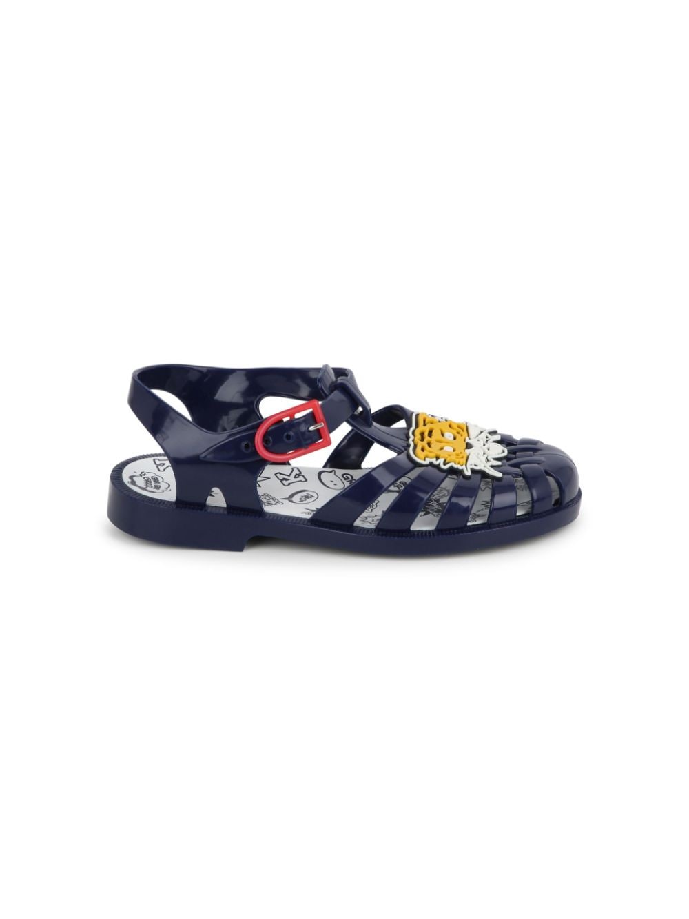 Shop Kenzo Tiger-appliqué Patent-finish Sandals In Blue