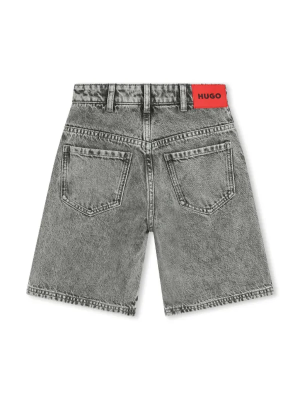 HUGO KIDS logo patch Denim Bermuda Shorts Grey FARFETCH