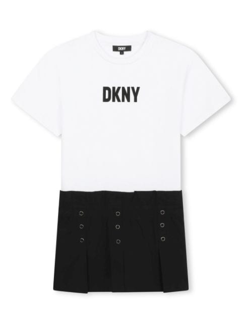 Dkny Kids logo-print pleated cotton dress