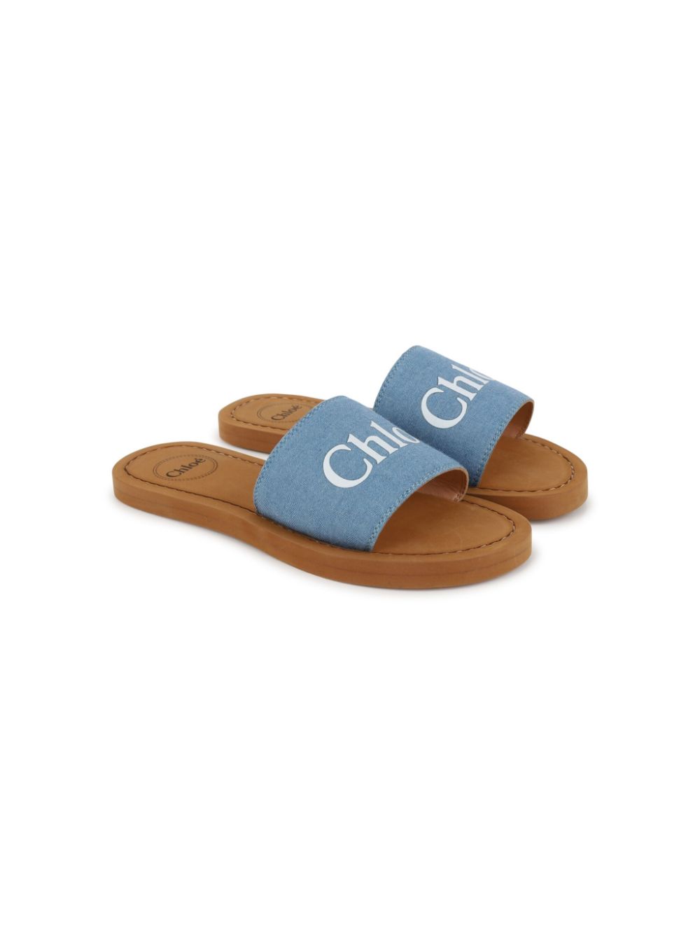 Chloé Aqua Logo-print Slides In 蓝色
