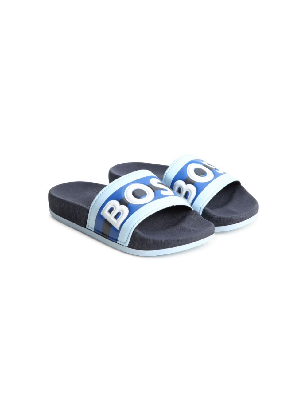 Bosswear Kids' Embossed-logo Slides In Blue