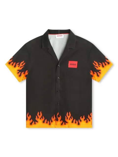 HUGO KIDS flame-print short-sleeve shirt