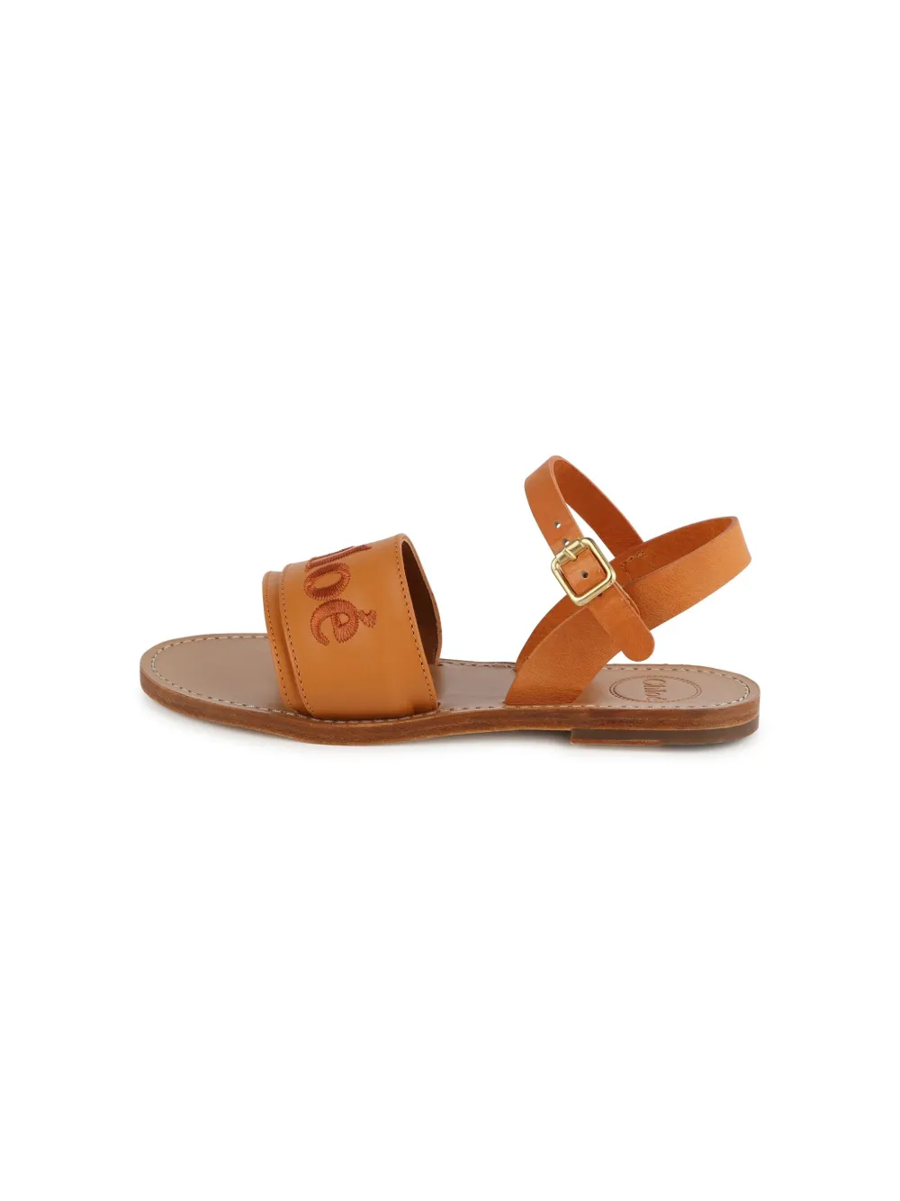 Shop Chloé Logo-embroidered Leather Sandals In Brown